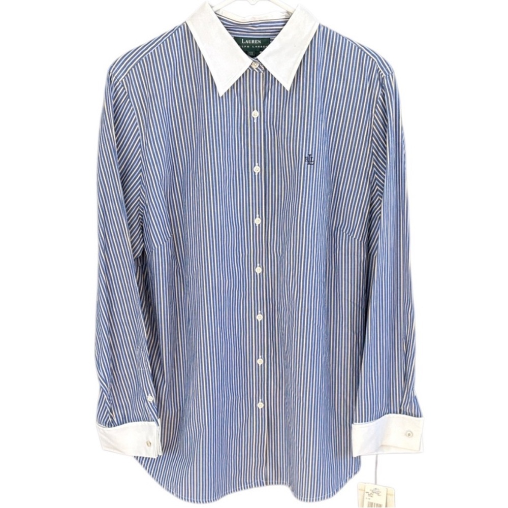 NWT Ralph Lauren Logo Monogram
Striped Button Front Top Size 1X